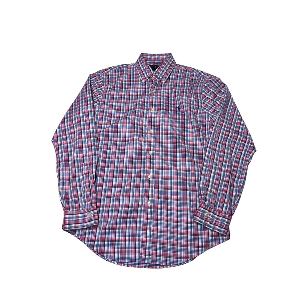 Polo Ralph Lauren Slim Fit Performance Plaid Shirt Pink Blue Mens Medium